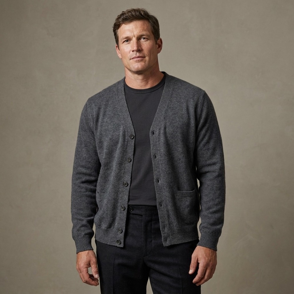 NEIMAN MARCUS Mens Cardigan XL Gray 100% Cashmere Quiet Luxury Sweater